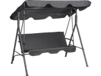 Grey garden swing seat with a canopy