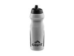 White and black sports water bottle with a textured grip and a black logo.