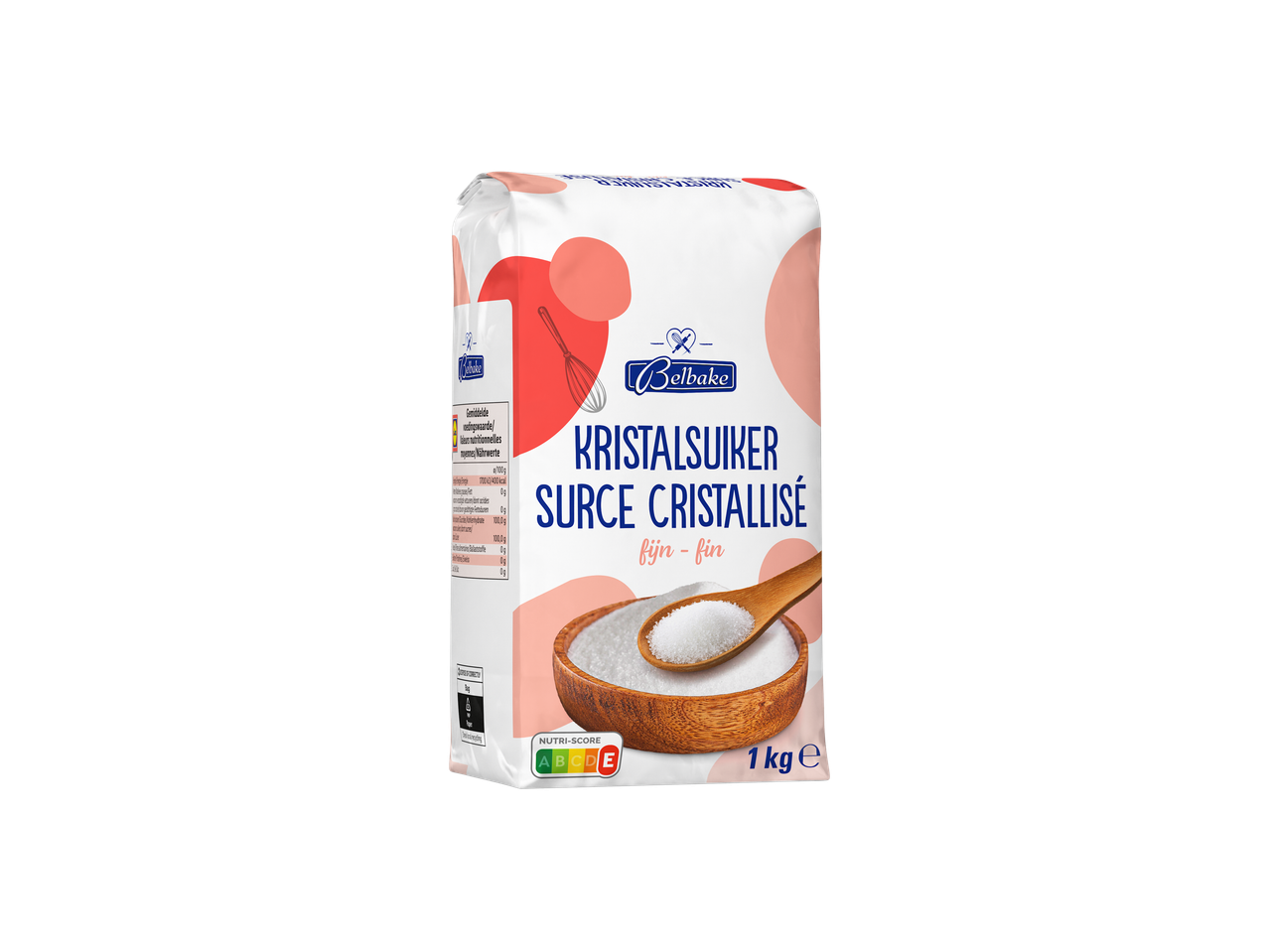 Sucre cristallisé fin Belbake en sachet de 1 kg avec Nutri-Score A