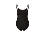 Costum de baie negru, simplu, cu bretele subțiri.