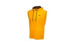 A sleeveless yellow Crivit hoodie with black drawstrings.