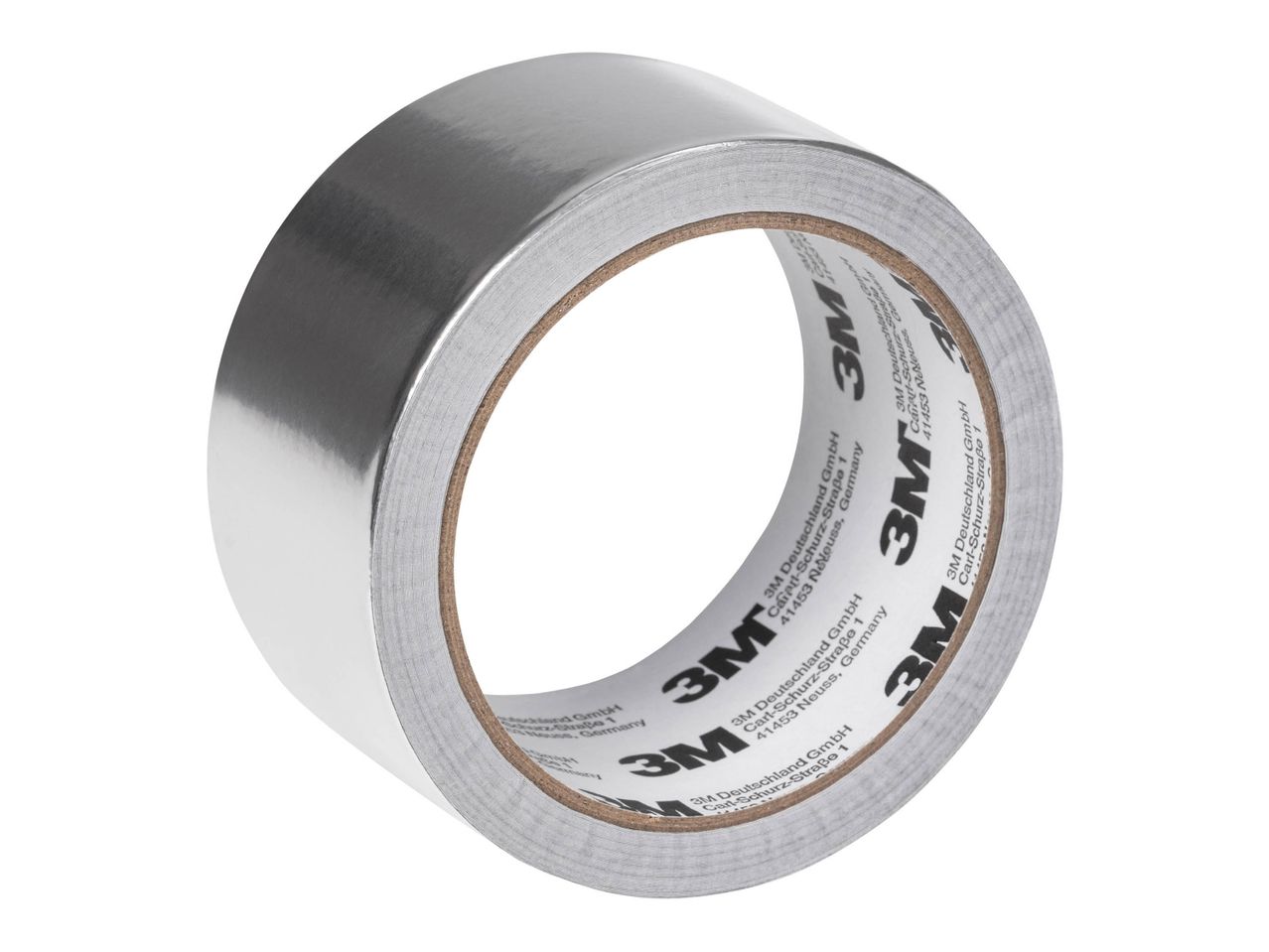 A roll of silver 3M brand duct tape with visible branding on the inner core.