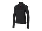 Black long-sleeved athletic top with a pink half-zip collar.