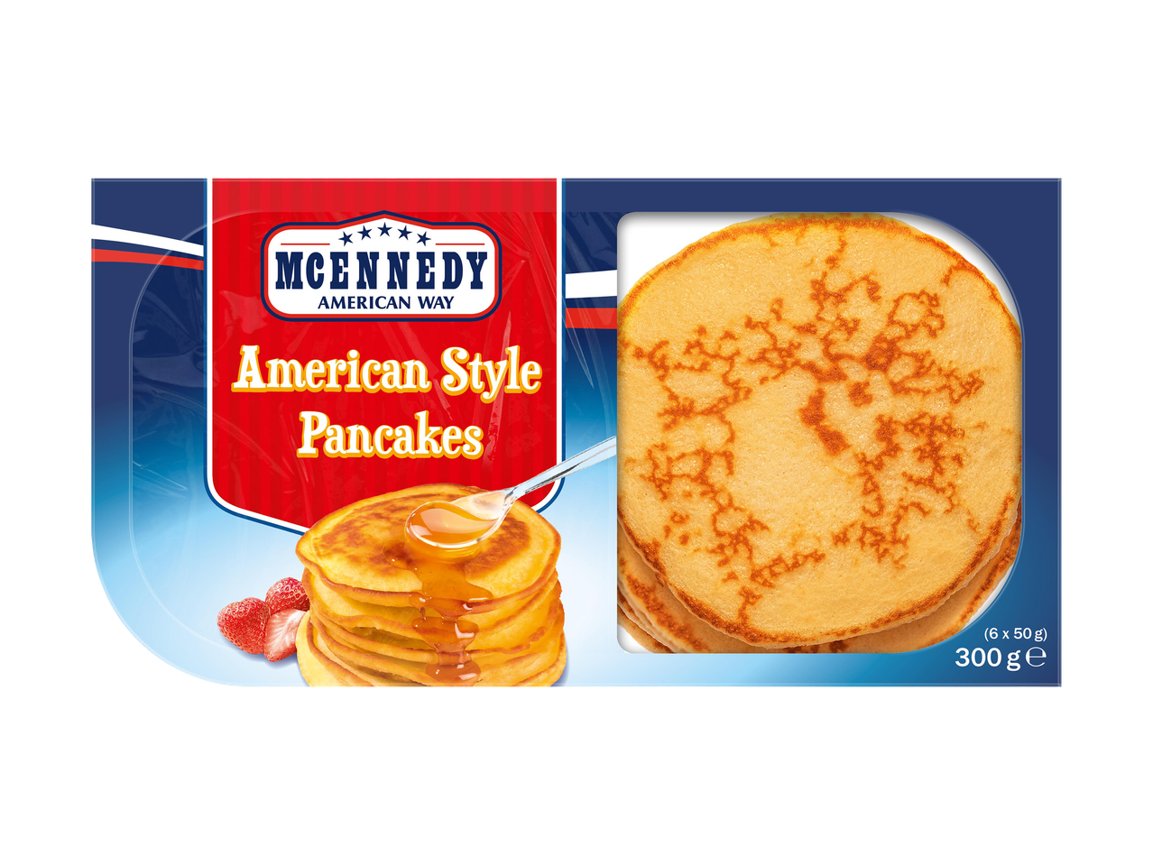 Amerikai palacsinták mézzel és eperrel, 300g-os csomagolásban.