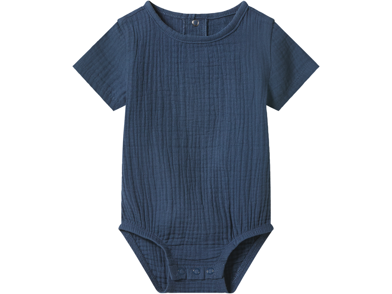 Body LUPILU din muselină albastră pentru bebeluși, cu mânecă scurtă.
