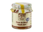 Pot appeljam met een stoffen deksel en een etiket met de tekst 'Doce de Maçã Apple Jam'.