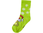 Žalios vaikiškos kojinės su Grinču ir snaigėmis.