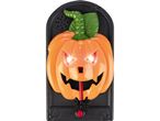 Halloween doorbell with a light-up jack-o'-lantern face and a spider on the button