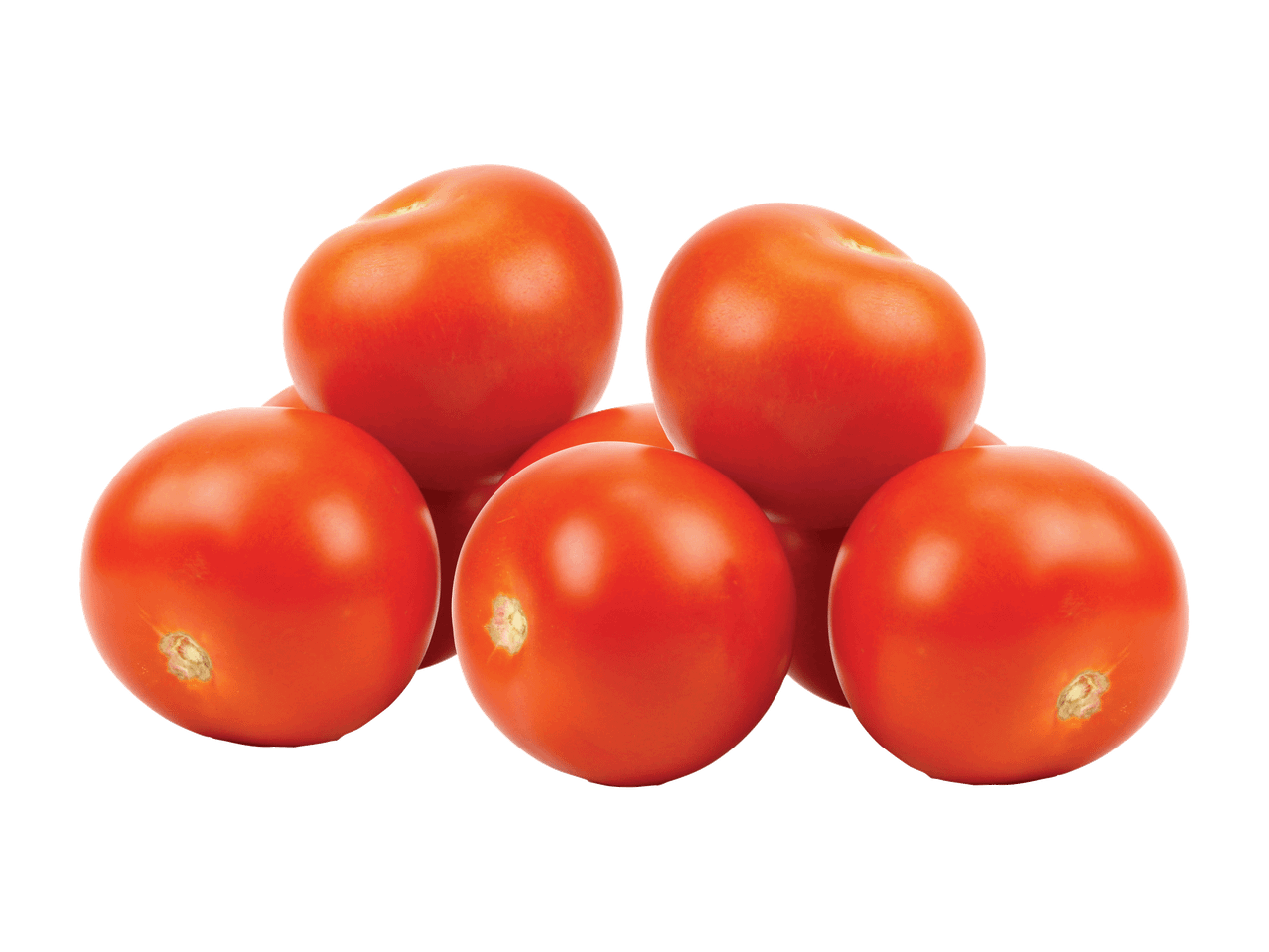 Švieži, raudoni pomidorai, sukrauti į nedidelę krūvelę.