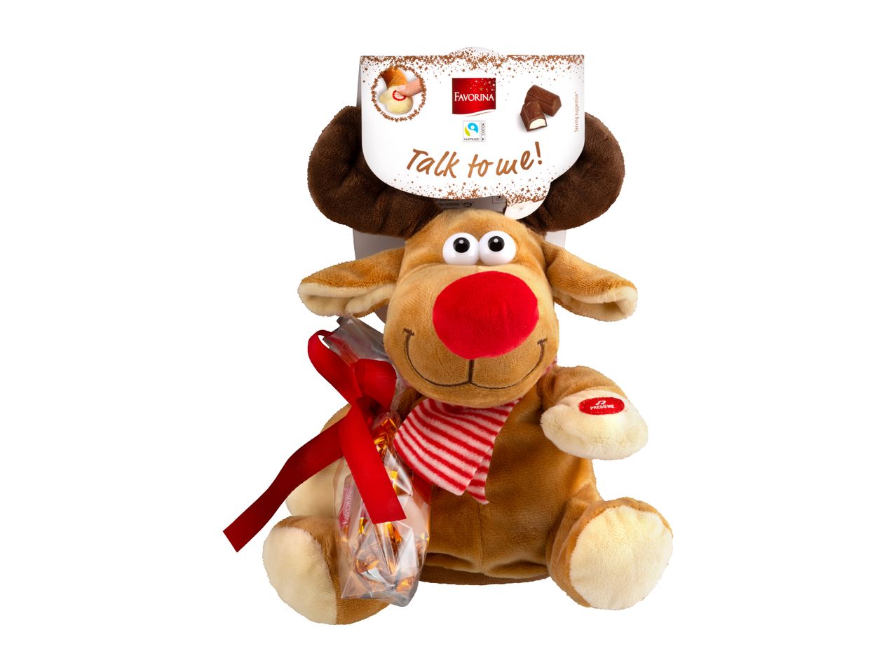 Go to full screen view: Favorina Talking Reindeer With Chocolates - Image 1