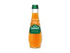 Flaske med mandarinsmagende mineralvand med bobler og mandarinskiver på etiketten.