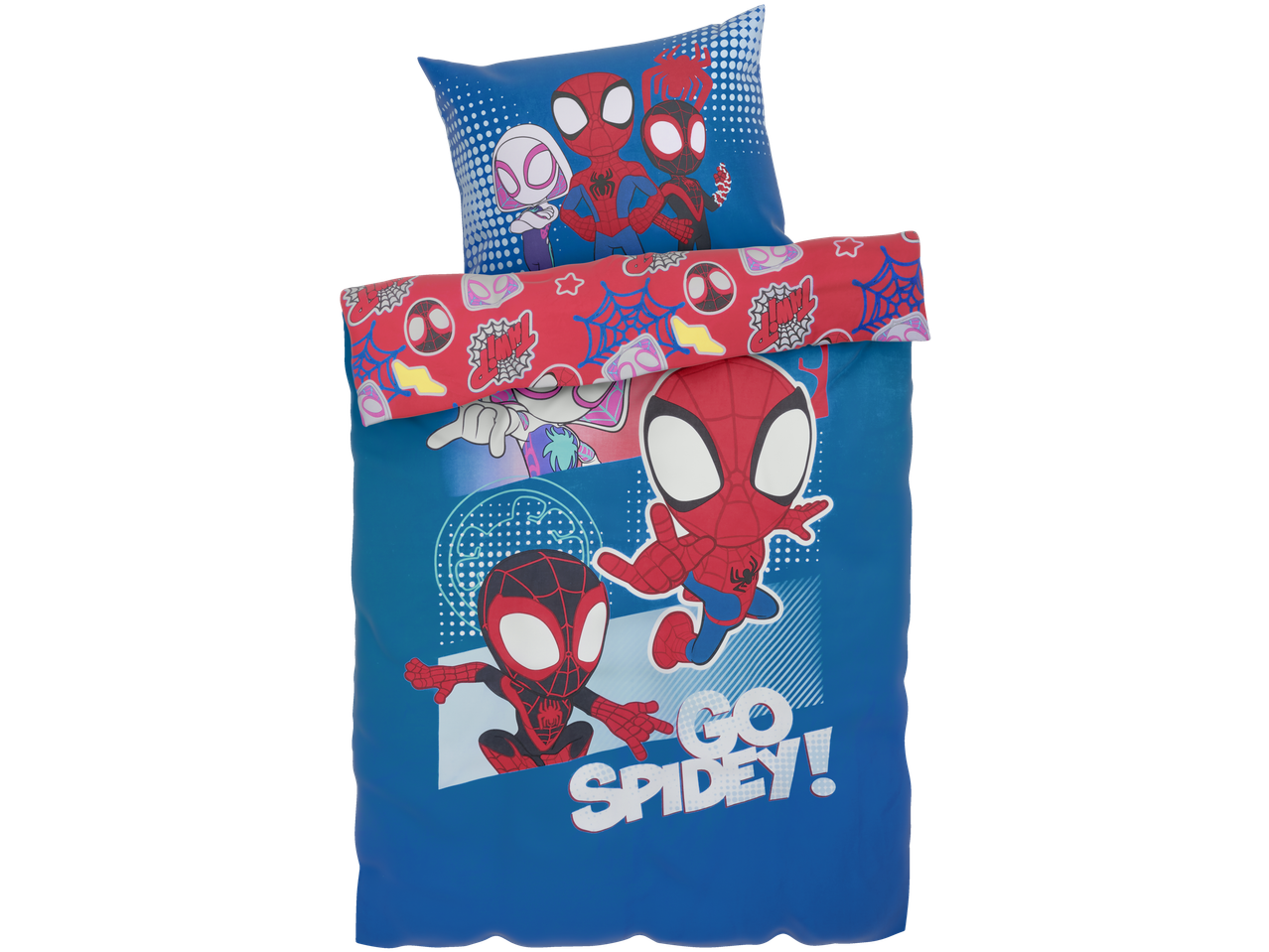 Spider-Man themed duvet cover set with pillowcase featuring Spider-Gwen and Miles Morales.