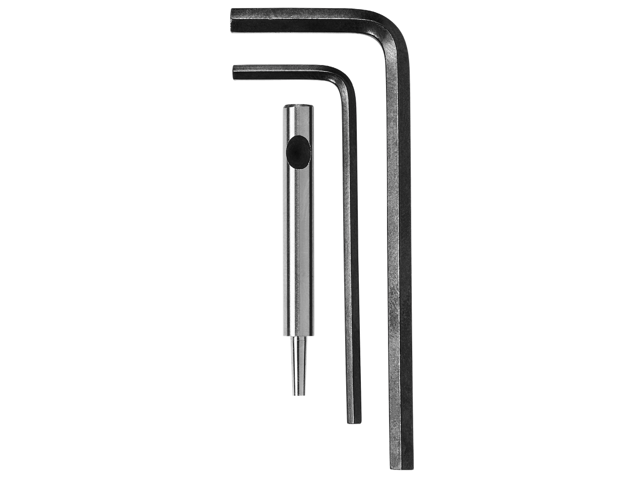 Комплект шестограмни ключове и инструмент за пробиване на черен фон.