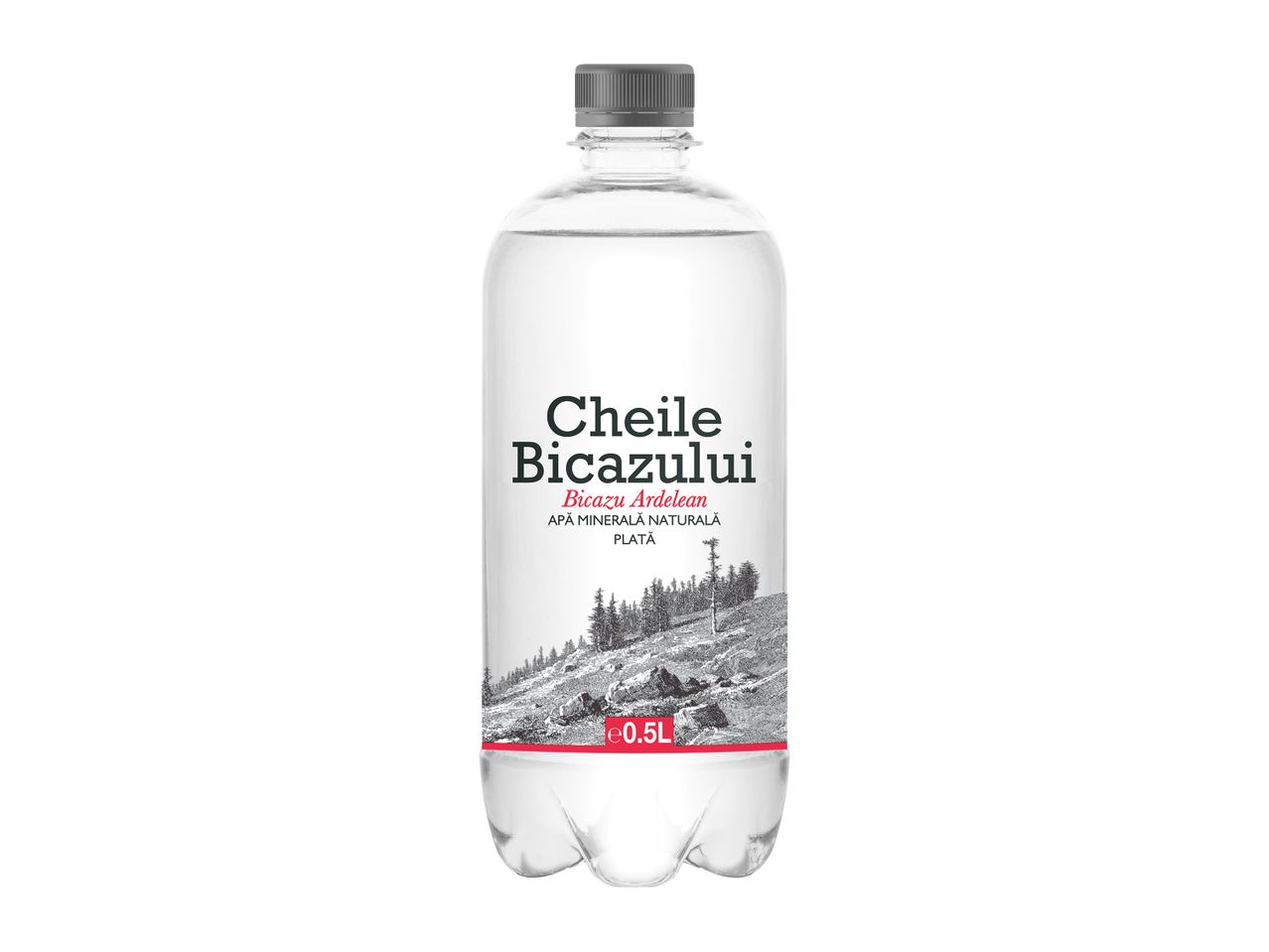 Sticlă de apă minerală naturală Cheile Bicazului de 0,5L.