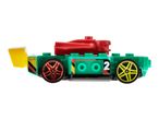 Green Hot Wheels toy car with red top, yellow spoiler, and number 2 on the side