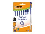 Pack of 8 blue ballpoint pens, 1.0mm, with recyclable cardboard packaging.