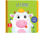 Cartea pentru copii 'La Fermă' prezintă o vacă drăguță și cinci clape.