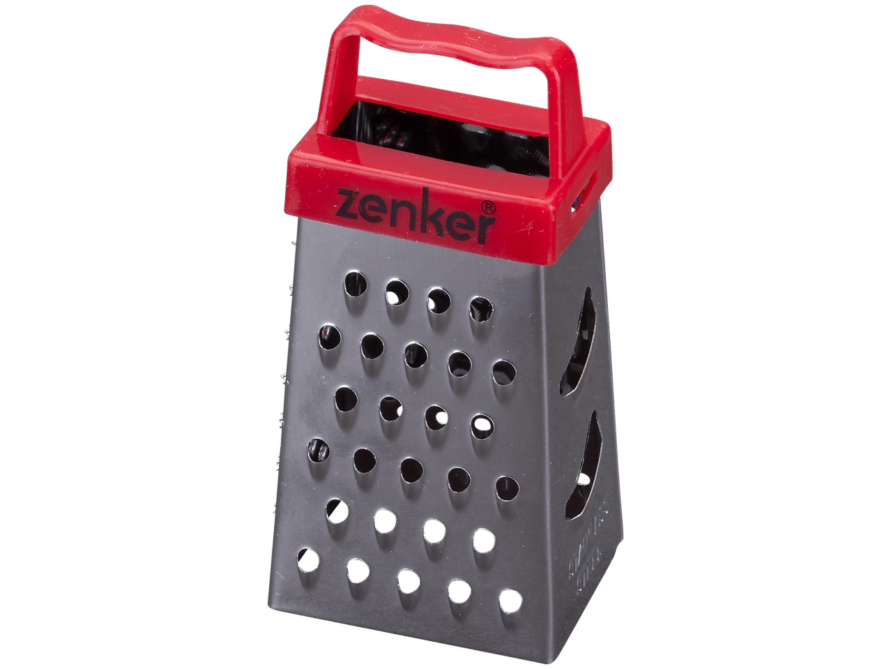 Zenker virtuvės tarka su raudona rankena.