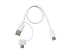 White USB-A to USB-C and Micro-USB charging cable