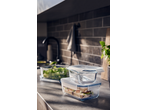SILVERCREST® Glass Food Storage Containers with salad and sandwich on a kitchen counter.