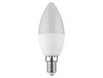 A white LED candle light bulb with a frosted top and a screw base