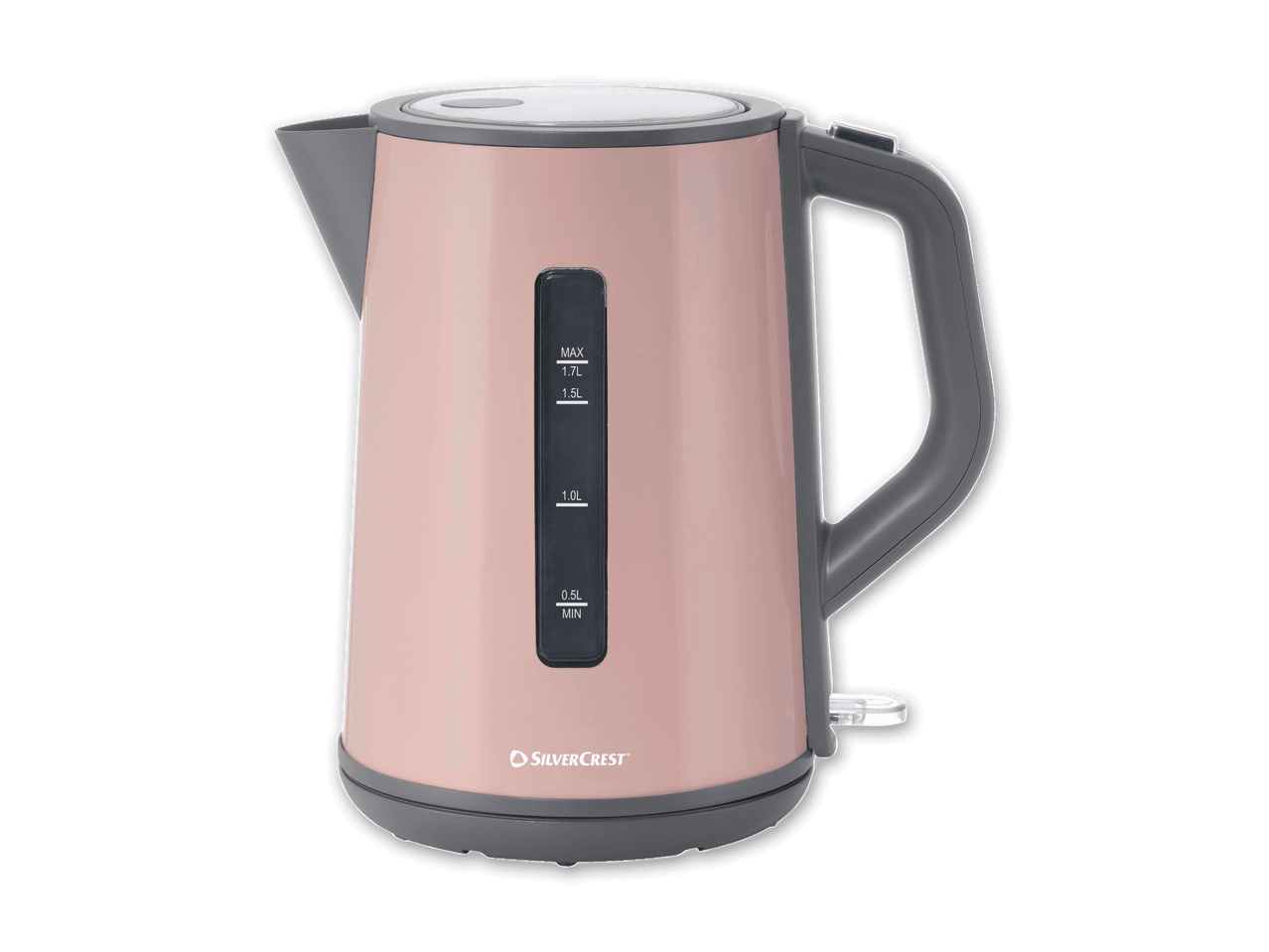 Eine rosafarbene Wasserkocher von SilverCrest mit 1,7 Liter Fassungsvermögen.