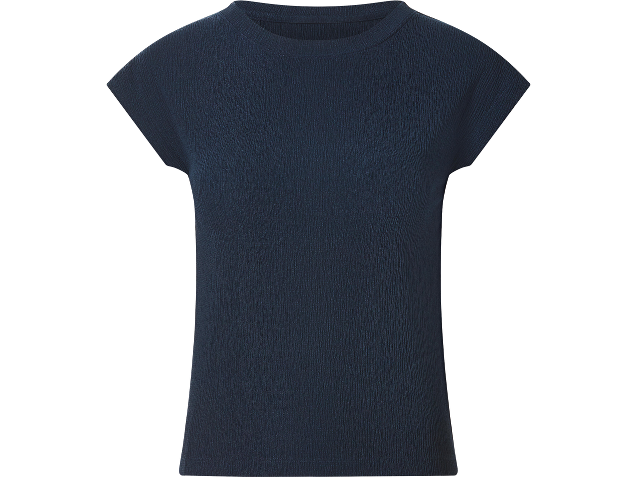Sötétkék, rövid ujjú női póló, bordázott anyagból.