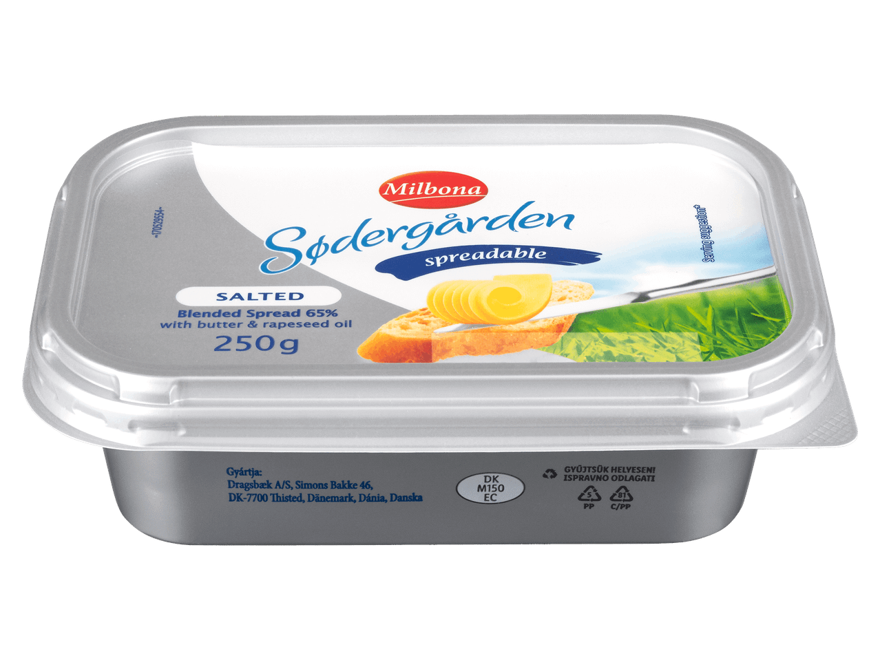 Sós, kenhető vajkészítmény repceolajjal, 250 g-os kiszerelésben.