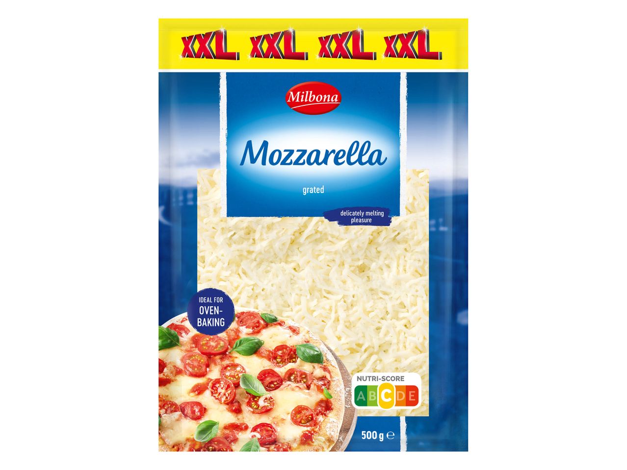 Mozzarella Milbona râpée, idéale pour les pizzas.