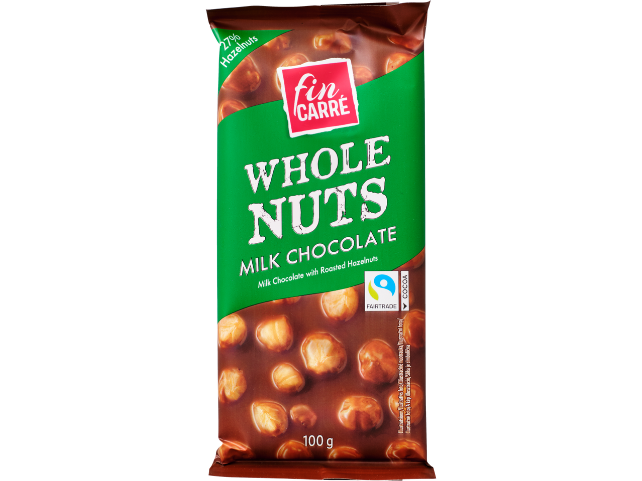 Fin Carré Whole Nuts piena šokolāde ar grauzdētiem lazdu riekstiem, 100g