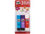 Kolme värvilise Pritt liimipulga pakend, sügisteema ja mängivate lastega.