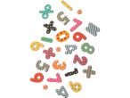 Números e símbolos matemáticos coloridos em fundo preto.
