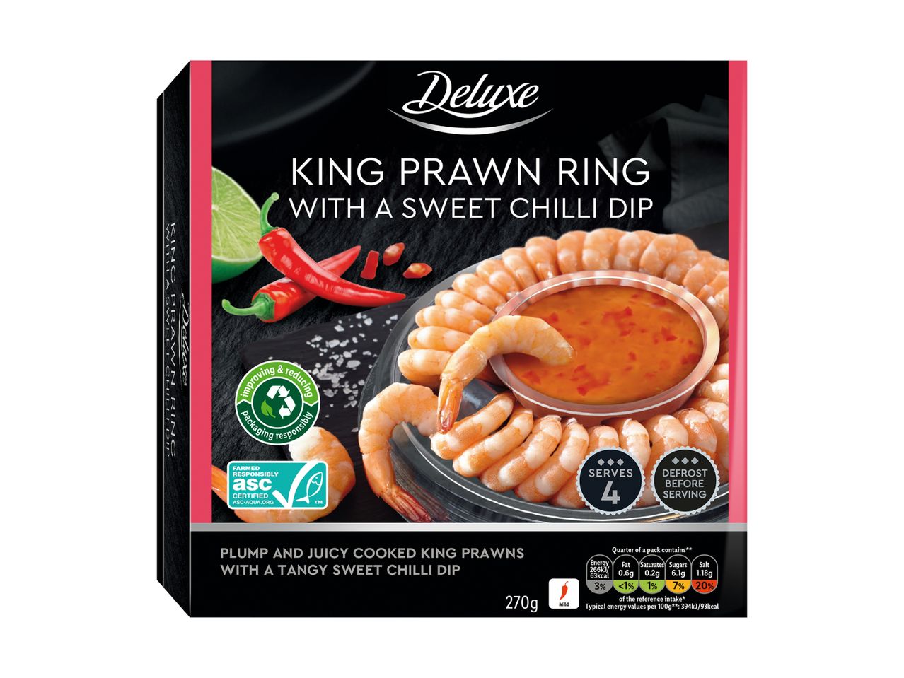 Deluxe King Prawn Ring with Sweet Chilli Dip, 270g, serves 4.