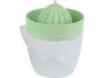 Light green plastic citrus juicer with a clear container.