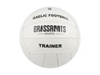 White Gaelic football with 'GAELIC FOOTBALL GRASSROOTS SPORTS TRAINER' text and number 5