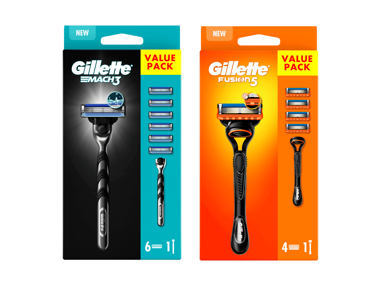 Gillette Fusion5 ProShield Rasierer im Doppelpack: Schwarz und Orange.