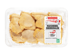 Wiesentäler Maishendl Oberkeulen (1kg): Gefrorene Hähnchenteile in Plastikverpackung.