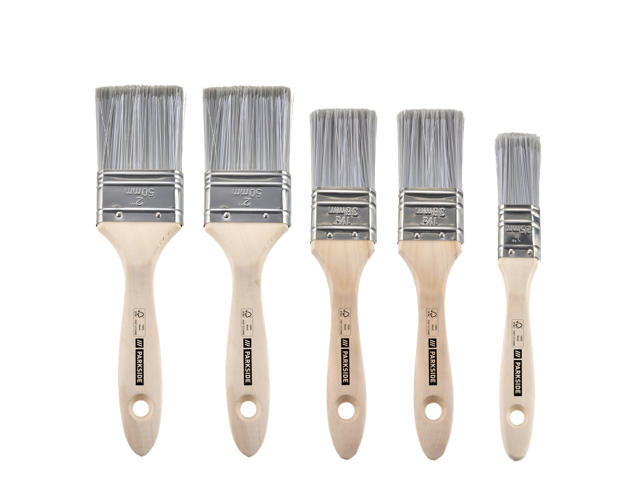 Viieosaline Parkside pintslite komplekt erinevates suurustes.