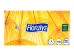Șervețele Floraly's din 100% celuloză; 3 straturi, 100 șervețele pe pachet, deschidere din hârtie.