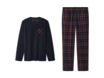 Herren-Pyjama aus Fleece mit dunkelblauem Oberteil und karierter Hose