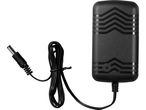Black power adapter with a DC barrel connector and coiled cable.