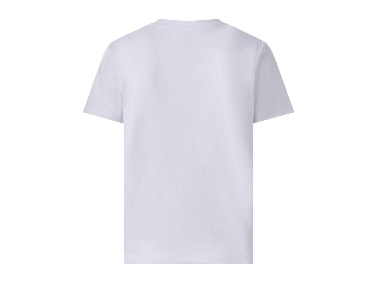 Back view of a plain white short-sleeved t-shirt.