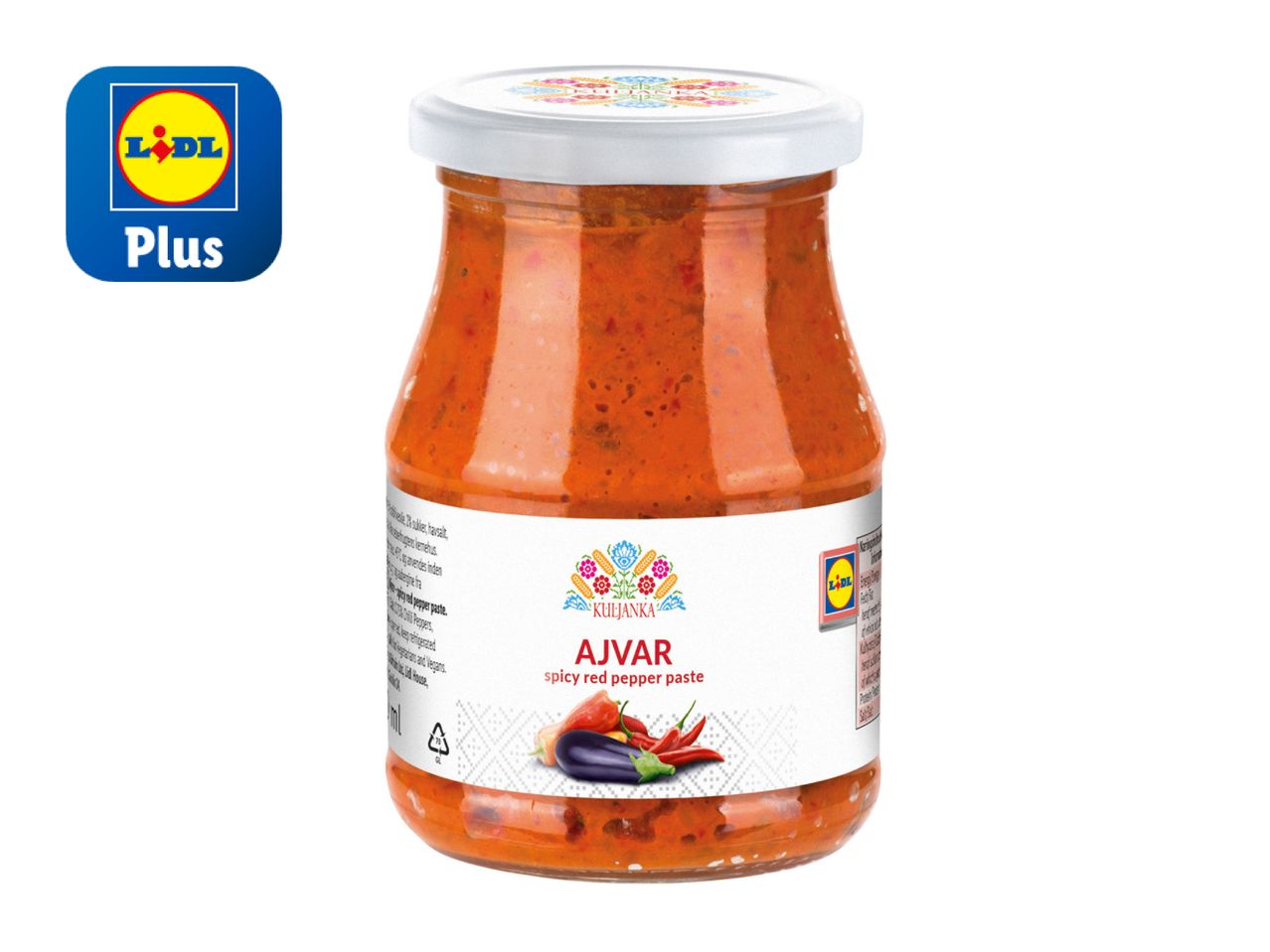A jar of Lidl's Piacere Ajvar, a roasted red pepper and chili spread.