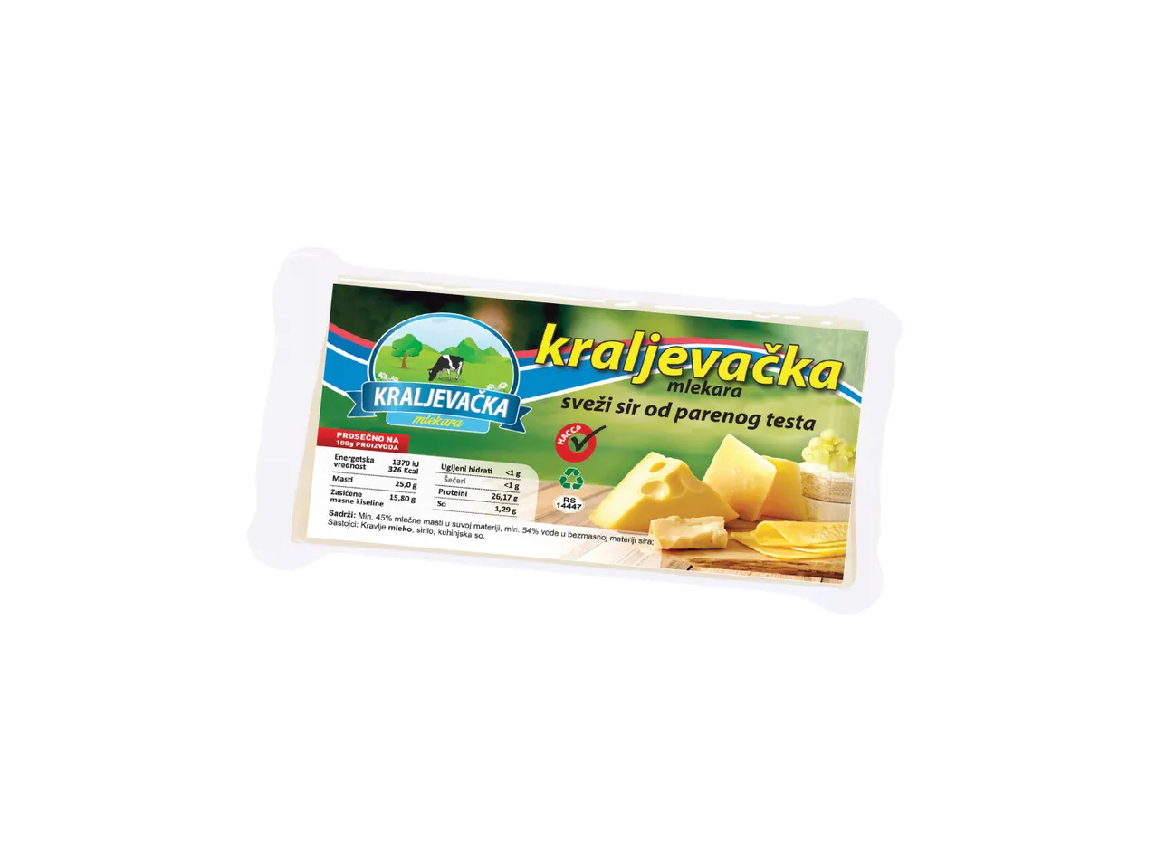 Kraljevačka sveži sir od parenog testa sa nutritivnom deklaracijom.