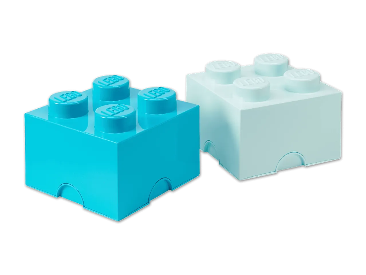 Zwei blaue und hellblaue Bausteine mit Noppen und abgerundeten Ecken.