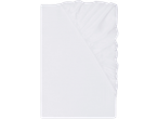 White fitted sheet with elasticated corners, folded neatly.