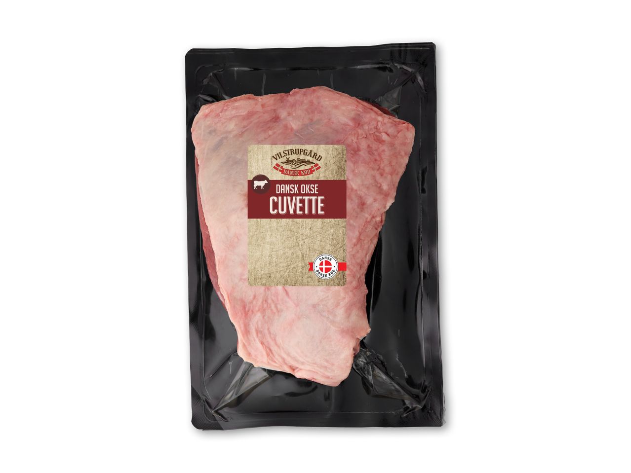 Vakuumforseglet pakke med Vilstrupgård dansk okse cuvette.