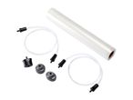 Fiber optic cable kit with connectors and protective sleeve.