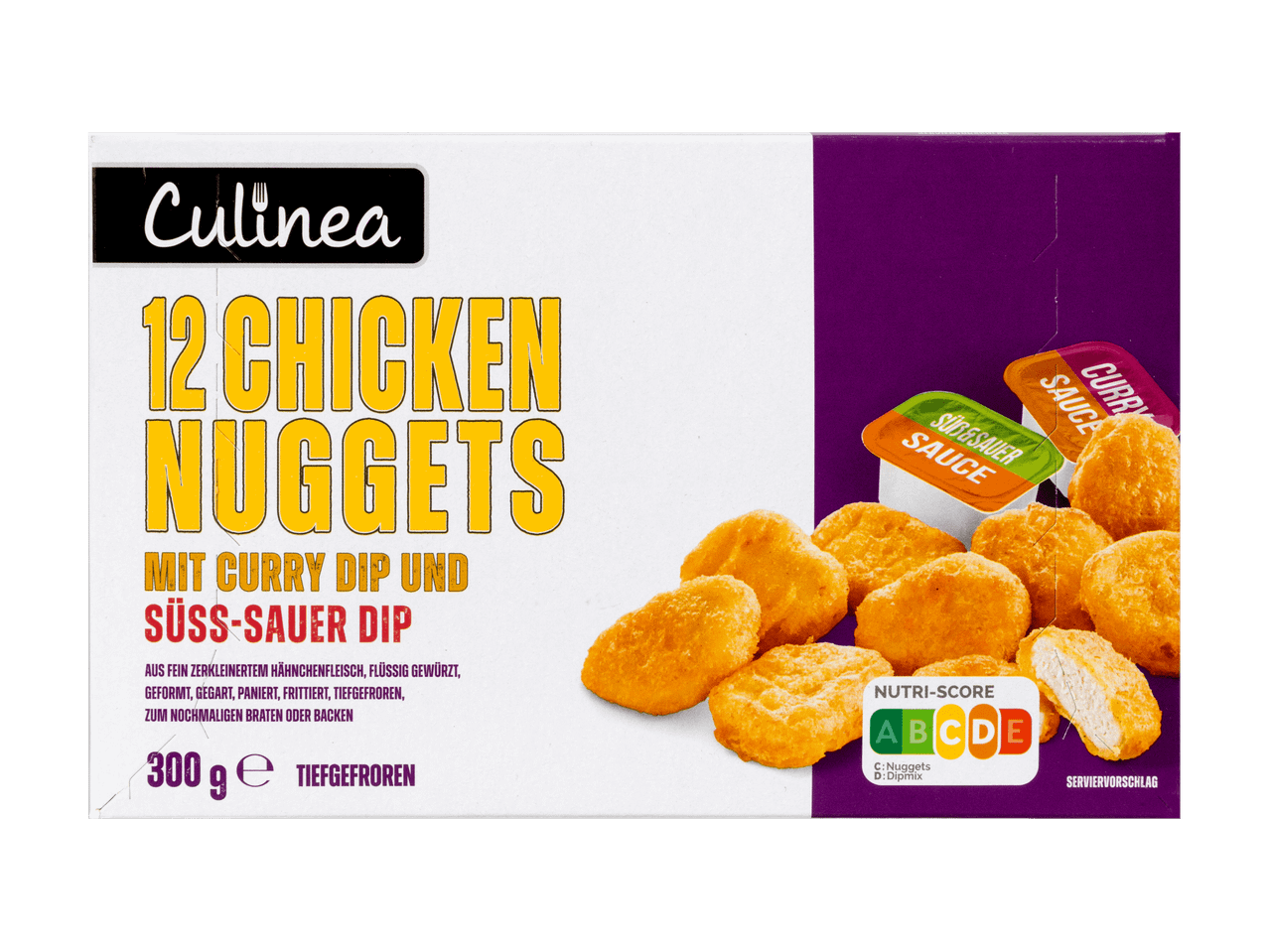 Cultrea Gefrierbox mit 12 Chicken Nuggets und zwei Dips.