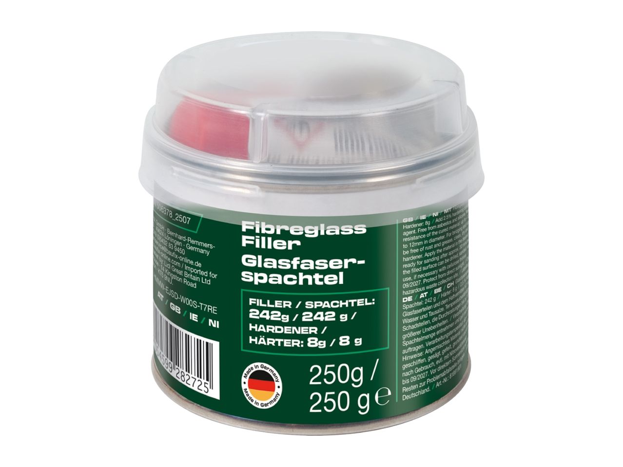 Fibreglass filler with hardener, 250g, made in Germany.